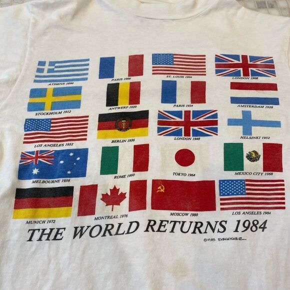 Vintage 1984 Olympic Countries Flags T-shirt - Picture 1 of 9
